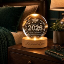 Personalized Graduation Gift Class Of 2026, Custom Crystal Ball Night Light With Name, University College Lamp, For Her Him - thumbnail 2