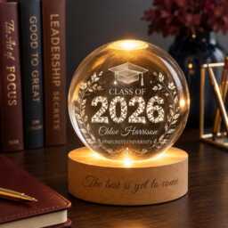 Personalized Graduation Gift Class Of 2026, Custom Crystal Ball Night Light With Name, University College Lamp, For Her Him - thumbnail 1