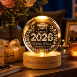 Personalized Graduation Gift Class Of 2026, Custom Crystal Ball Night Light With Name, University College Lamp, For Her Him - thumbnail 3