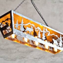 Rustic Ceiling Light, Moose & Bear Cabin Chandelier, Pendant Lighting Fixture - thumbnail 4