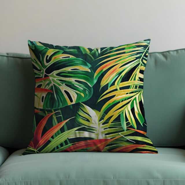 Tropical Leaf Cushion Cover, Jungle Monstera Pillowcase, Bold Green Botanical Throw Pillow 18x18 - image 1