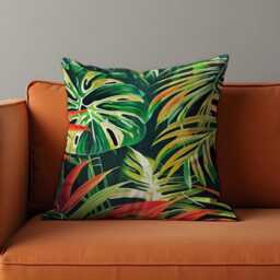 Tropical Leaf Cushion Cover, Jungle Monstera Pillowcase, Bold Green Botanical Throw Pillow 18x18 - thumbnail 2