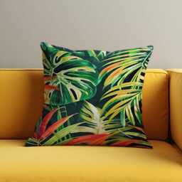 Tropical Leaf Cushion Cover, Jungle Monstera Pillowcase, Bold Green Botanical Throw Pillow 18x18 - thumbnail 3