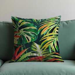 Tropical Leaf Cushion Cover, Jungle Monstera Pillowcase, Bold Green Botanical Throw Pillow 18x18 - thumbnail 1