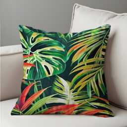 Tropical Leaf Cushion Cover, Jungle Monstera Pillowcase, Bold Green Botanical Throw Pillow 18x18 - thumbnail 4