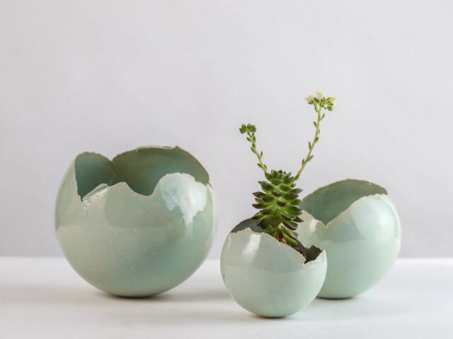 Set Of 3 Light Green Ceramic Planters - Modern Centerpiece & Home Decor - image 1