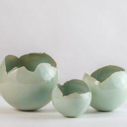Set Of 3 Light Green Ceramic Planters - Modern Centerpiece & Home Decor - thumbnail 2
