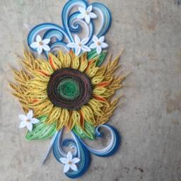 Quilled Sunflower Wall Art Blue & Yellow Paper Flower Decor - thumbnail 3
