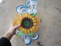 Quilled Sunflower Wall Art Blue & Yellow Paper Flower Decor - thumbnail 1