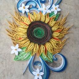 Quilled Sunflower Wall Art Blue & Yellow Paper Flower Decor - thumbnail 2