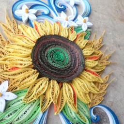 Quilled Sunflower Wall Art Blue & Yellow Paper Flower Decor - thumbnail 4