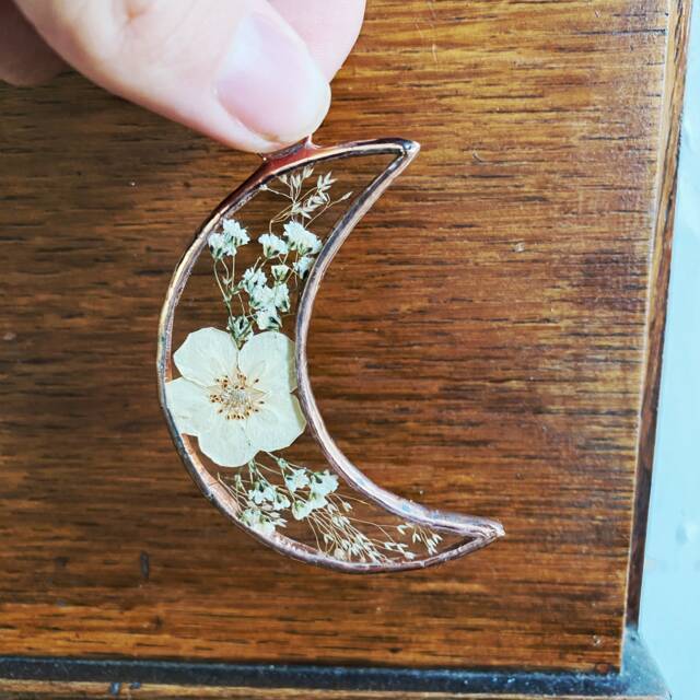 Glass Pressed Fern Frame - Crescent Moon Babies Breath Wall Hanging - image 1