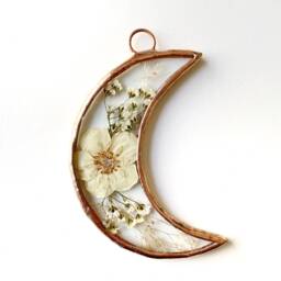 Glass Pressed Fern Frame - Crescent Moon Babies Breath Wall Hanging - thumbnail 3