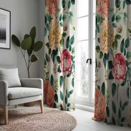 Peony Floral Curtains, Botanical Print Spring Theme Drapes, Custom Length Curtain Panels, Made To Order Living Room Window Treatments - thumbnail 2