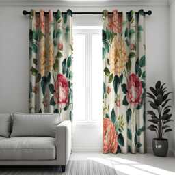 Peony Floral Curtains, Botanical Print Spring Theme Drapes, Custom Length Curtain Panels, Made To Order Living Room Window Treatments - thumbnail 3