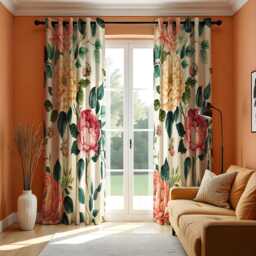 Peony Floral Curtains, Botanical Print Spring Theme Drapes, Custom Length Curtain Panels, Made To Order Living Room Window Treatments