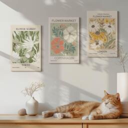 Canvas Art Set Of 3 - Floral Motifs From Different Cities Around The World, Green Wall Large, Plants & Flowers Decor - thumbnail 1