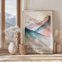 Scafell Pike Print Lake District Mountain Pastel Watercolor Line Art - thumbnail 2