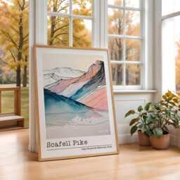 Scafell Pike Print Lake District Mountain Pastel Watercolor Line Art - thumbnail 3