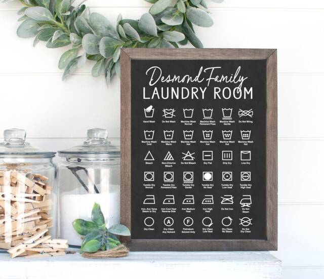 Personalized Laundry Wall Decor Art - Clothing Symbols Guide Custom Gift Gifting Farmhouse Print, Framed Print Or Canvas Sign - image 1