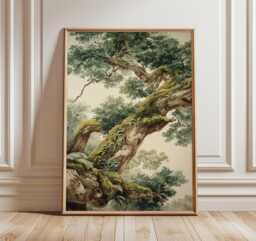 Ancient Oak Tree Poster - Mossy Forest Wall Art Vintage Woodland Nature Print
