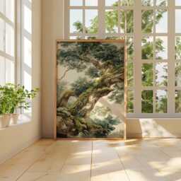 Ancient Oak Tree Poster - Mossy Forest Wall Art Vintage Woodland Nature Print - thumbnail 4