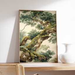 Ancient Oak Tree Poster - Mossy Forest Wall Art Vintage Woodland Nature Print - thumbnail 2