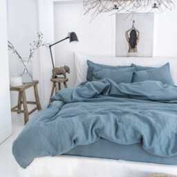 Gray Blue Linen Duvet Cover Set Queen King Bedding Coastal - thumbnail 2