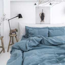 Gray Blue Linen Duvet Cover Set Queen King Bedding Coastal - thumbnail 3