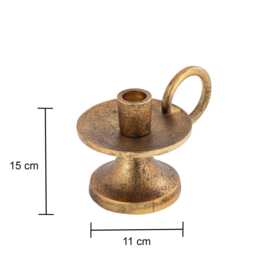 Short Taper Candle Holder Antique Brass - Handmade Aluminum Table Decor & Gifting - thumbnail 3