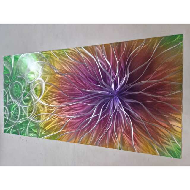 Modern Abstract Metal Wall Art, Silver, Orange, Pink, Purple & Green. Indoor Outdoor - image 1