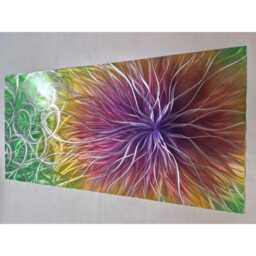 Modern Abstract Metal Wall Art, Silver, Orange, Pink, Purple & Green. Indoor Outdoor - thumbnail 1