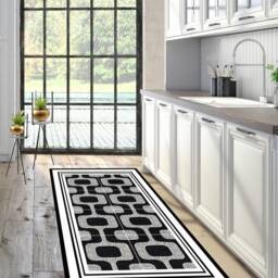 Black & White Abstract Vinyl Floor Mat, Kitchen Rug - thumbnail 4