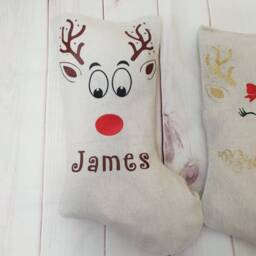 Personalised Christmas Stocking Any Name Reindeer Rudolf Xmas Gift Bag Present Baby Deer Girls Decoration Tree Linen Glitter 1St - thumbnail 2