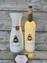 Bee Decoupage Light Up Bottle & Matching Vase - Bumble Nee Mother's Day Gift - thumbnail 1