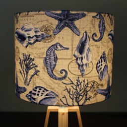Seashells Coastal Lamp Shade - Nautical Lampshade Sea Shells, Horse, Coral, Blue, Seaside, Beach Decor - thumbnail 2