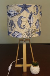Seashells Coastal Lamp Shade - Nautical Lampshade Sea Shells, Horse, Coral, Blue, Seaside, Beach Decor - thumbnail 1