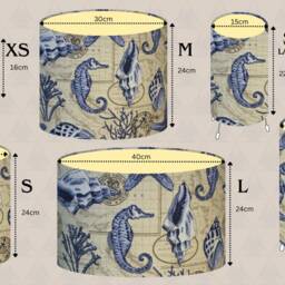 Seashells Coastal Lamp Shade - Nautical Lampshade Sea Shells, Horse, Coral, Blue, Seaside, Beach Decor - thumbnail 4