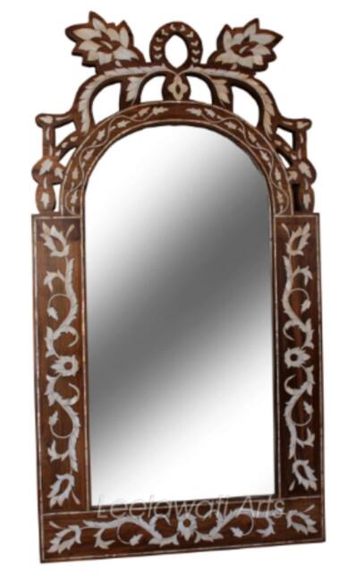 Mother Of Pearl Inlay Mirror Frame Floral Wood Wall Decor - image 1