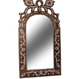 Mother Of Pearl Inlay Mirror Frame Floral Wood Wall Decor - thumbnail 4