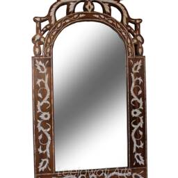 Mother Of Pearl Inlay Mirror Frame Floral Wood Wall Decor - thumbnail 3