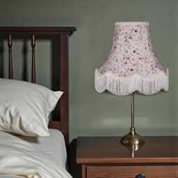 Lilac Floral Lampshade Cream Fringe, British Made Fabric, Ceiling Light Shade - thumbnail 2