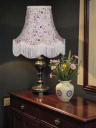 Lilac Floral Lampshade Cream Fringe, British Made Fabric, Ceiling Light Shade - thumbnail 1