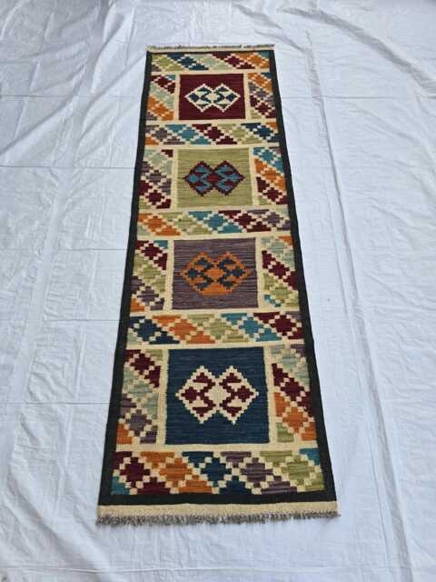Handwoven Afghan Kilim Runner 2x6 Tribal Wool Rug - image 1