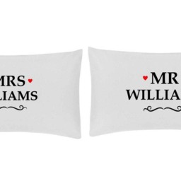 Personalised Couple Love Heart Pillow Cases - Wedding Date & Surnames Printed - thumbnail 2