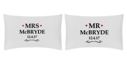 Personalised Couple Love Heart Pillow Cases - Wedding Date & Surnames Printed - thumbnail 1