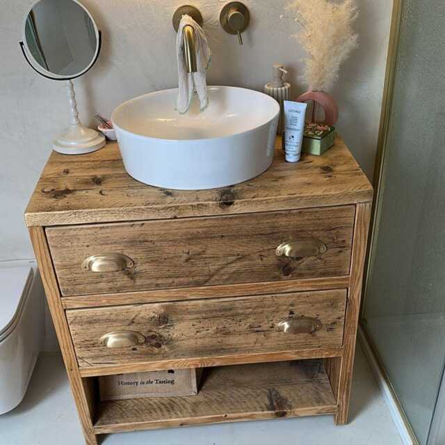 Reclaimed Timber Vanity Unit, Custom Made Bathroom Furniture, Handmade Solid Wooden With Drawers - image 1