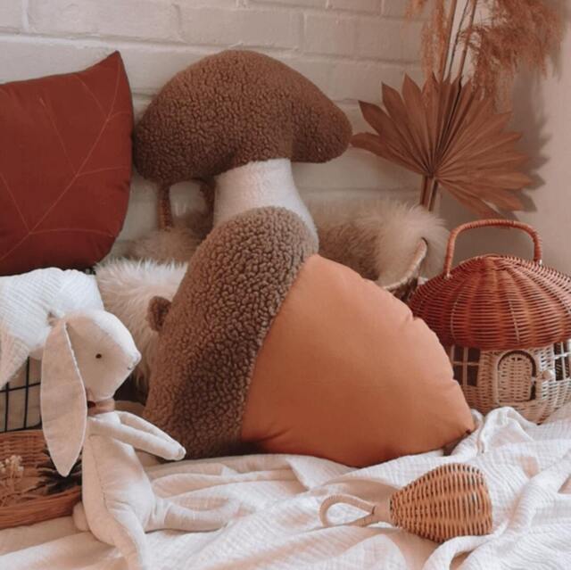 Acorn Pillow - Sherpa Boucl??, Burnt Orange Cotton Woodland Nursery Decor - image 1