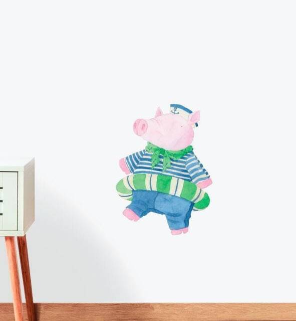 Bjorn The Sailor Going Swimming Wall Sticker Decal - Nursery Stickers, Animal Decals, Home Decor, Baby Room, Art, Girl, Boy