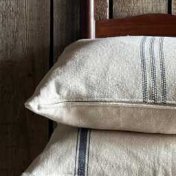 Grain Sack Stripe Pillow Cover - Farmhouse Ticking Blue 12 Front Beige Fabric Back Zipper Closure - thumbnail 3